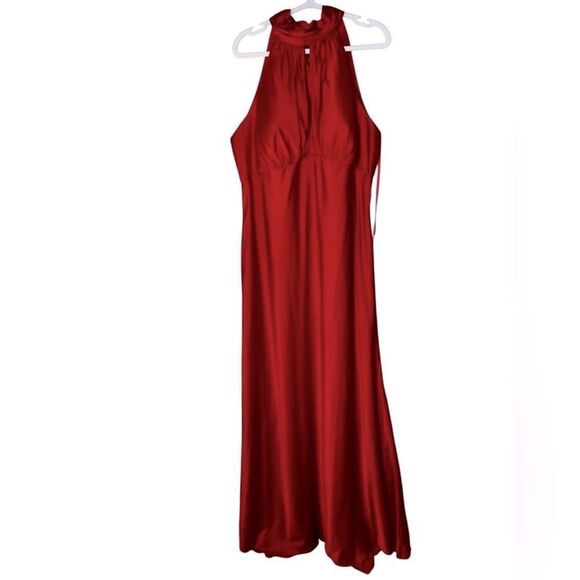 NWT Mac Duggal Red Halter Neck Sleeveless Gown 49520 ❤️ Size 18 - Picture 4 of 11